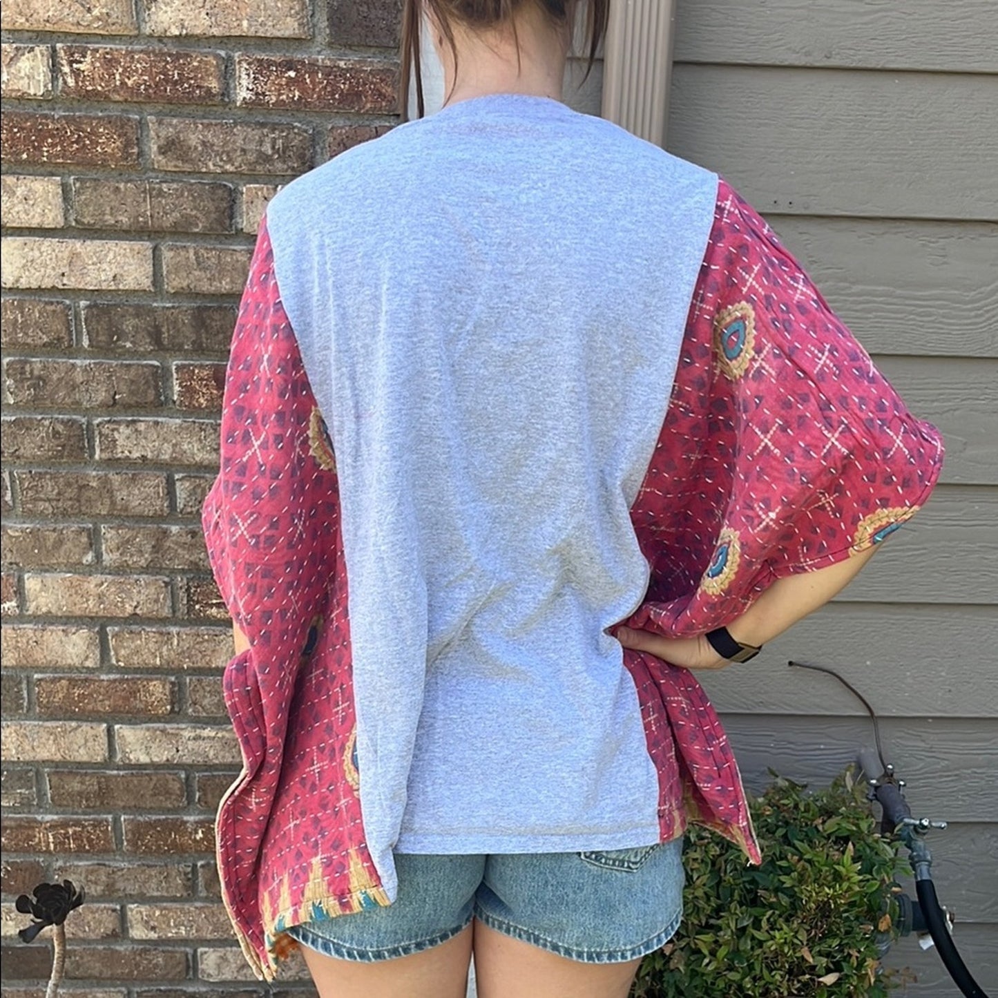 Holiday Christmas Upcycled Kantha Tunic Top Shirt OS Handmade Hippie XS S M L