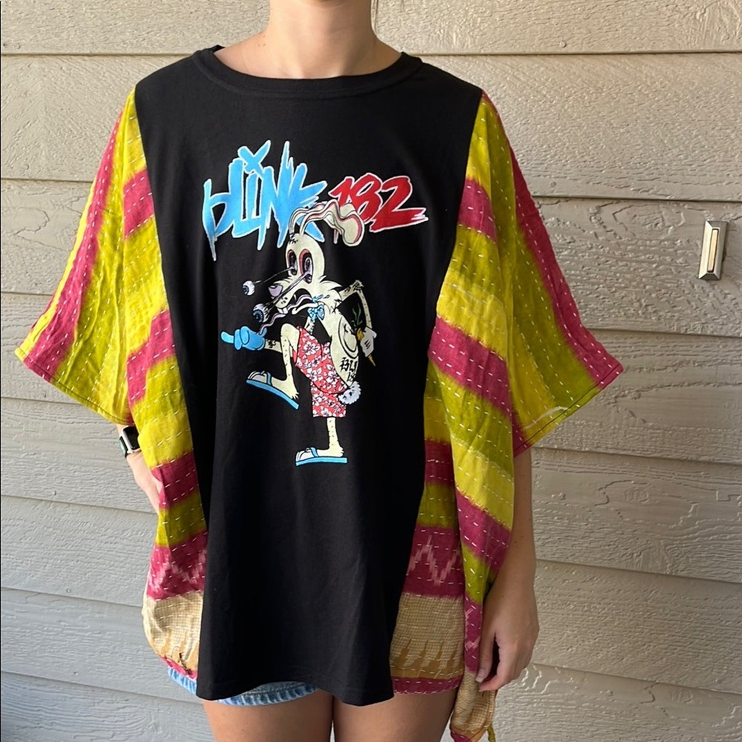 Blink 182 Upcycled Kantha Tunic Top Shirt OS Handmade Bohemian Hippie