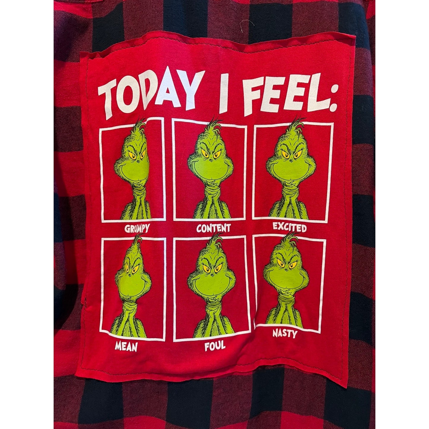 The Grinch - Today I Feel Upcycled Flannel Shirt Unisex X-large XL