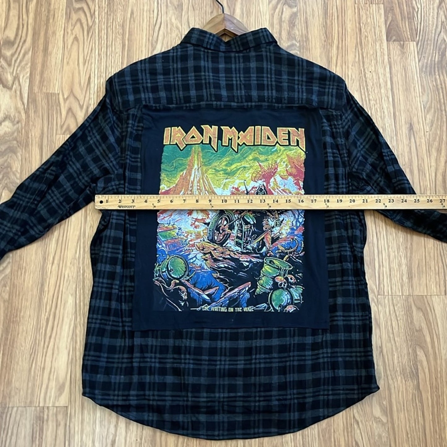 Ironmaiden Flannel Shirt upcycled unisex size XL