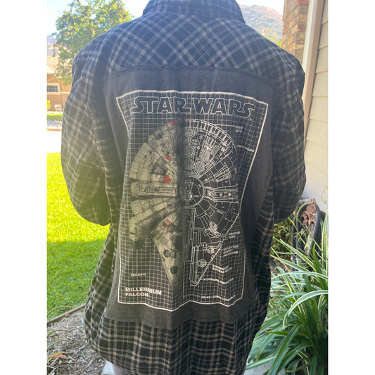 Star Wars Millennium Falcon Flannel Shirt upcycled one of a kind unisex XL