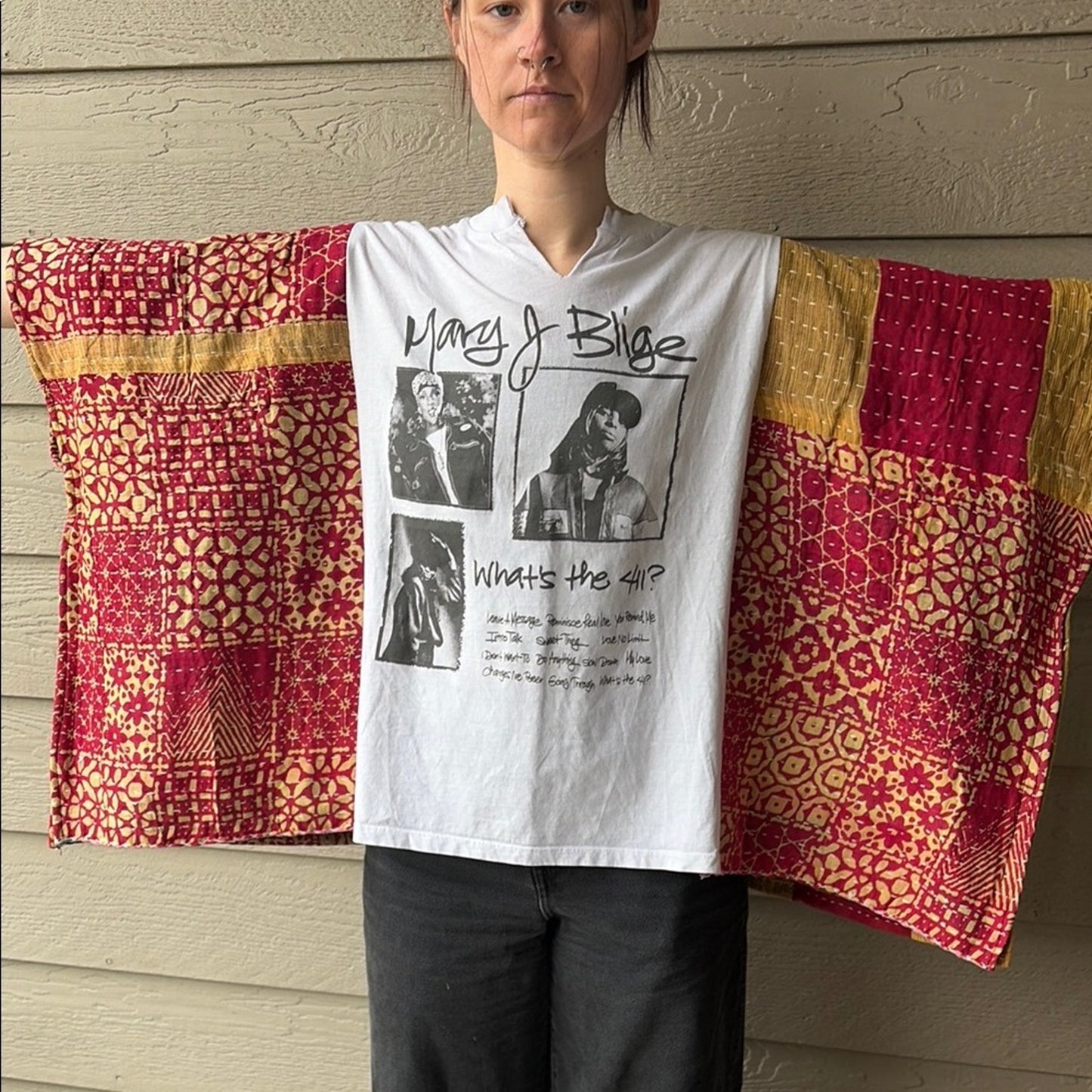 Mary J. Blige Upcycled Kantha Tunic Top Shirt OS Handmade Bohemian Hippie