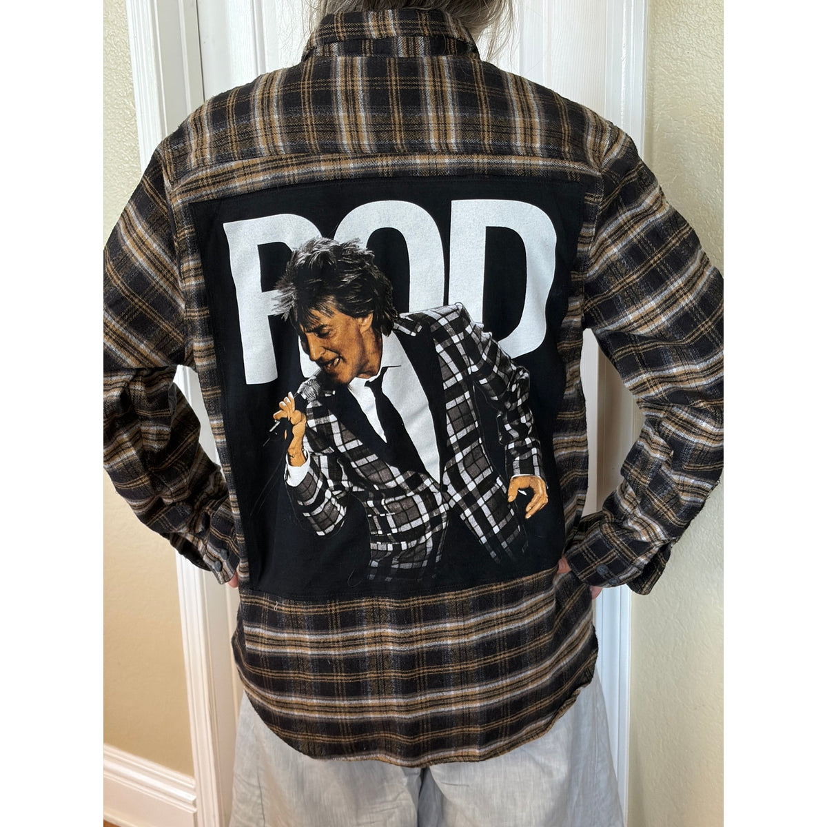 Rod Stewart Upcycled Flannel Shirt Unisex Size Large L
