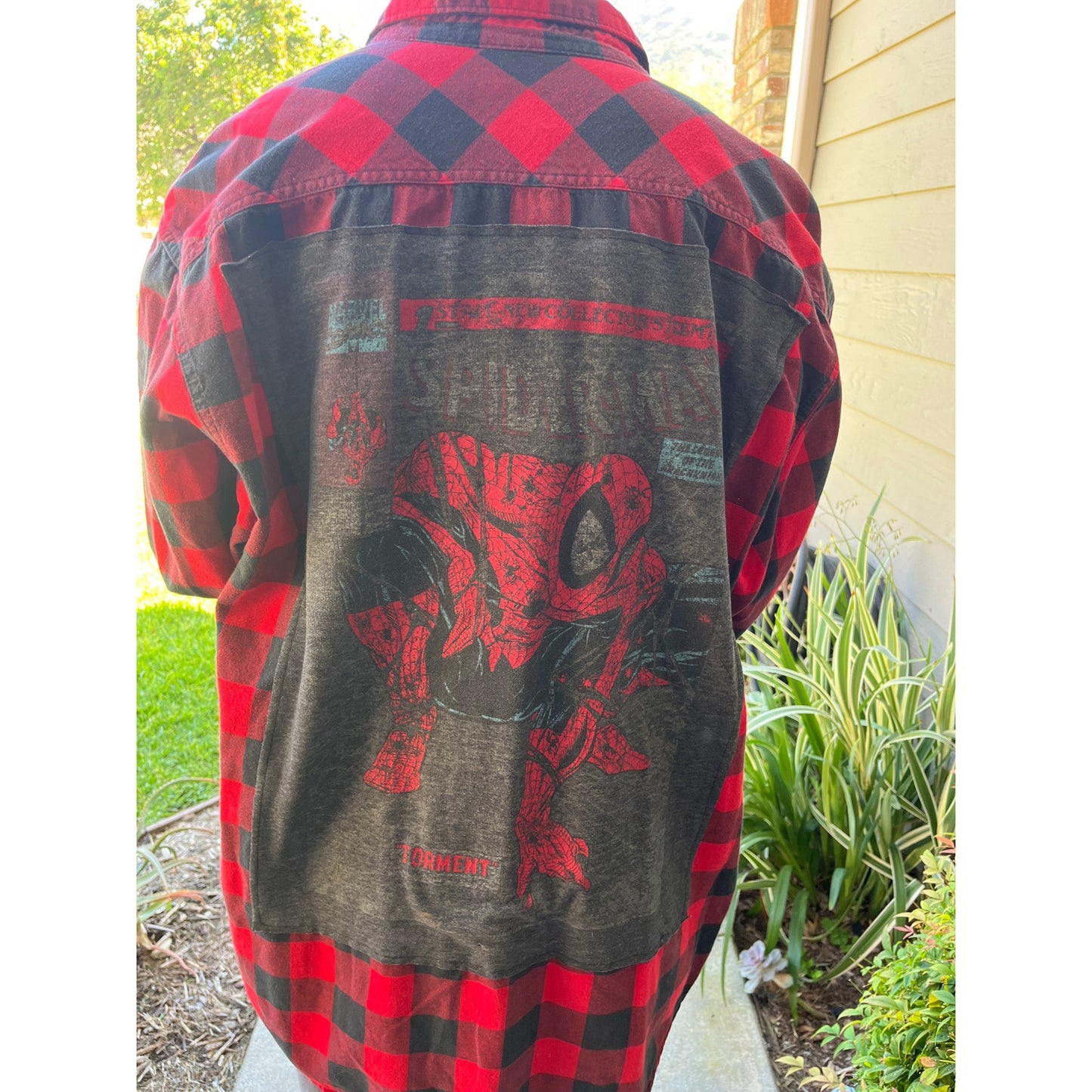 Spiderman Marvel Flannel Shirt upcycled one of a kind XL