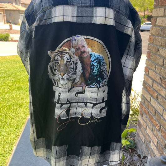 Tiger King Joe Exotic Upcycled Flannel Shirt Handmade Unisex Size 3XL