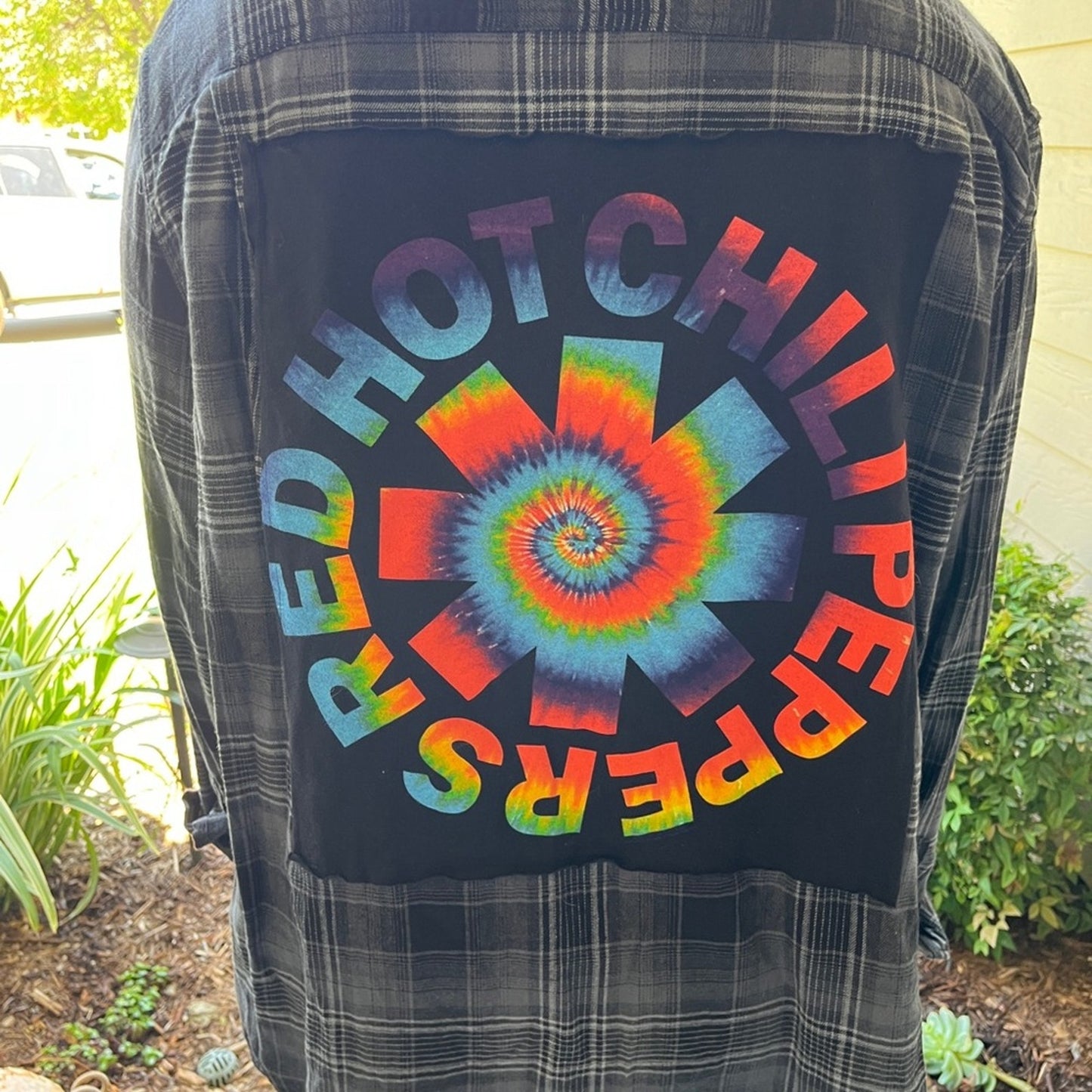 Red Hot Chilie Peppers Flannel Shirt upcycled one of a kind unisex 3XL