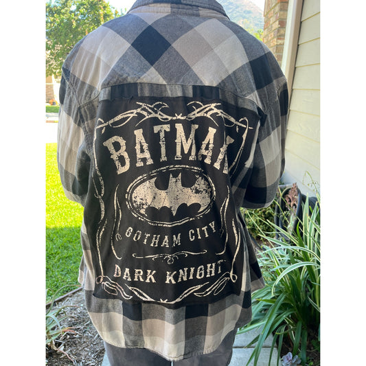 Batman Flannel Shirt upcycled one of a kind unisex Large