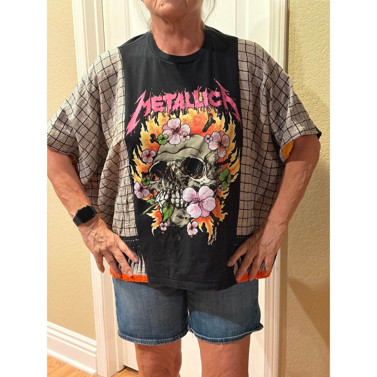 Metallica Upcycled Kantha Tunic Top Shirt OS Handmade Boho