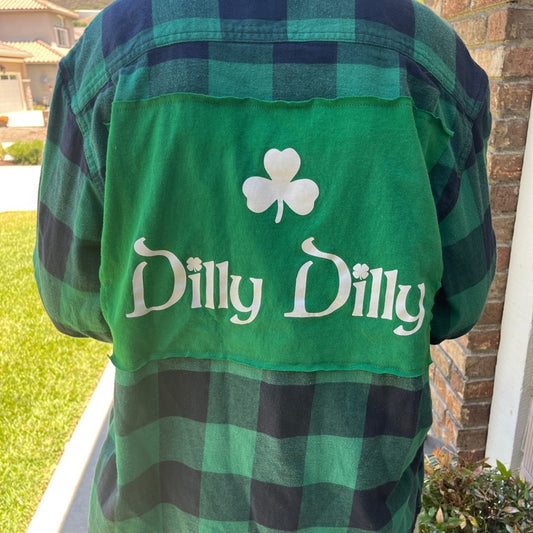 Dilly Dilly St. Patty's Day Upcycled Flannel Shirt Handmade Unisex Size Medium M