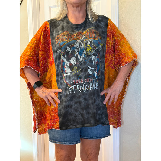 Aerosmith Upcycled Kantha Tunic Top Shirt OS Handmade Boho
