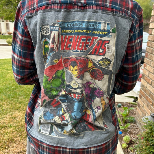 Avengers Upcycled Flannel Shirt Unisex Size Medium M