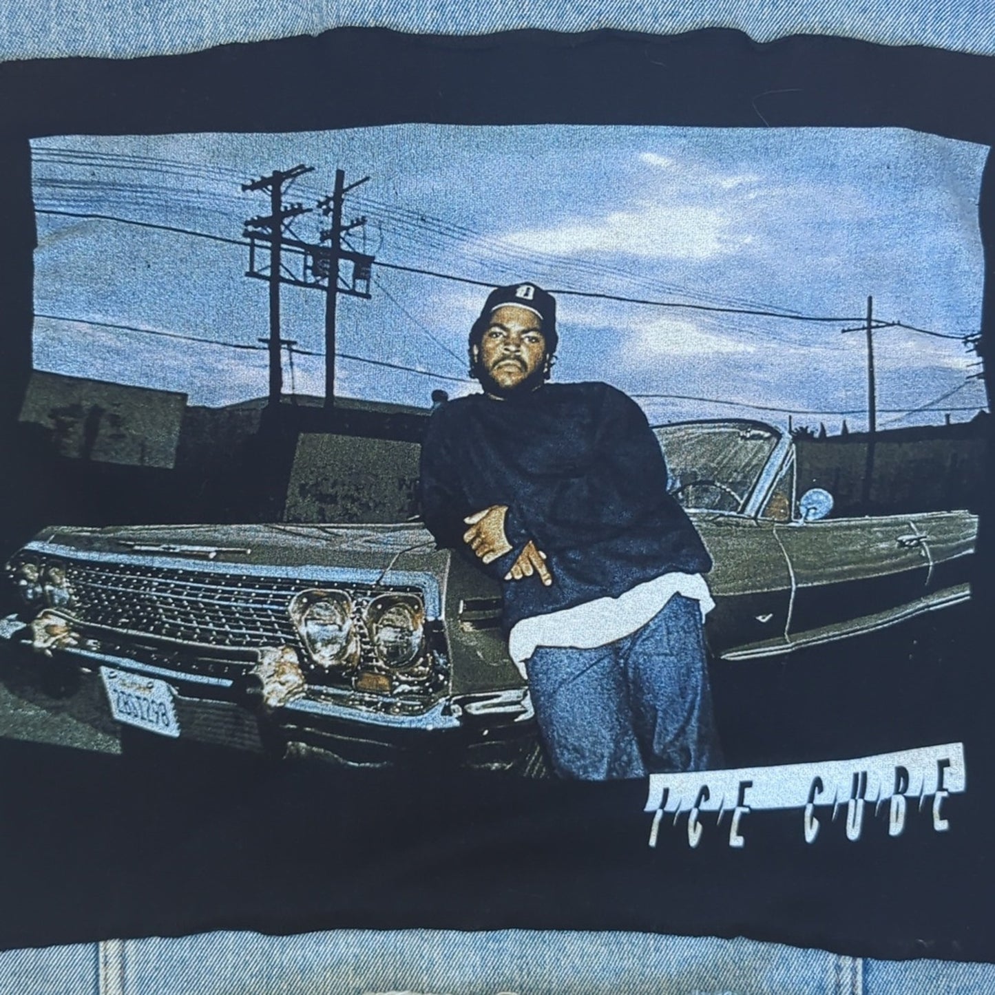 Ice Cube Frayed Jean Jacket upcycled one of a kind Small