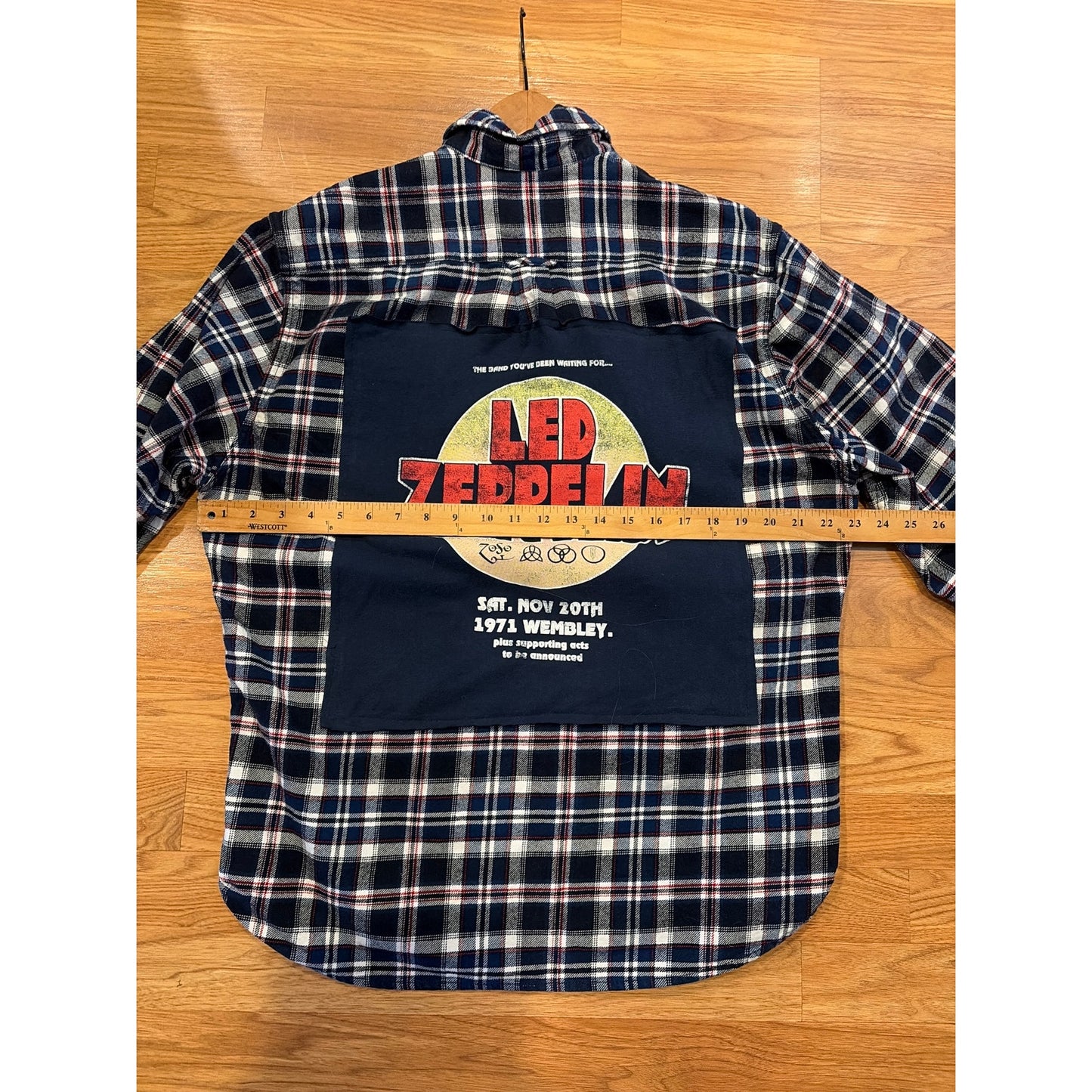 Led Zeppelin upcycled Flannel Shirt Unisex Size Large L