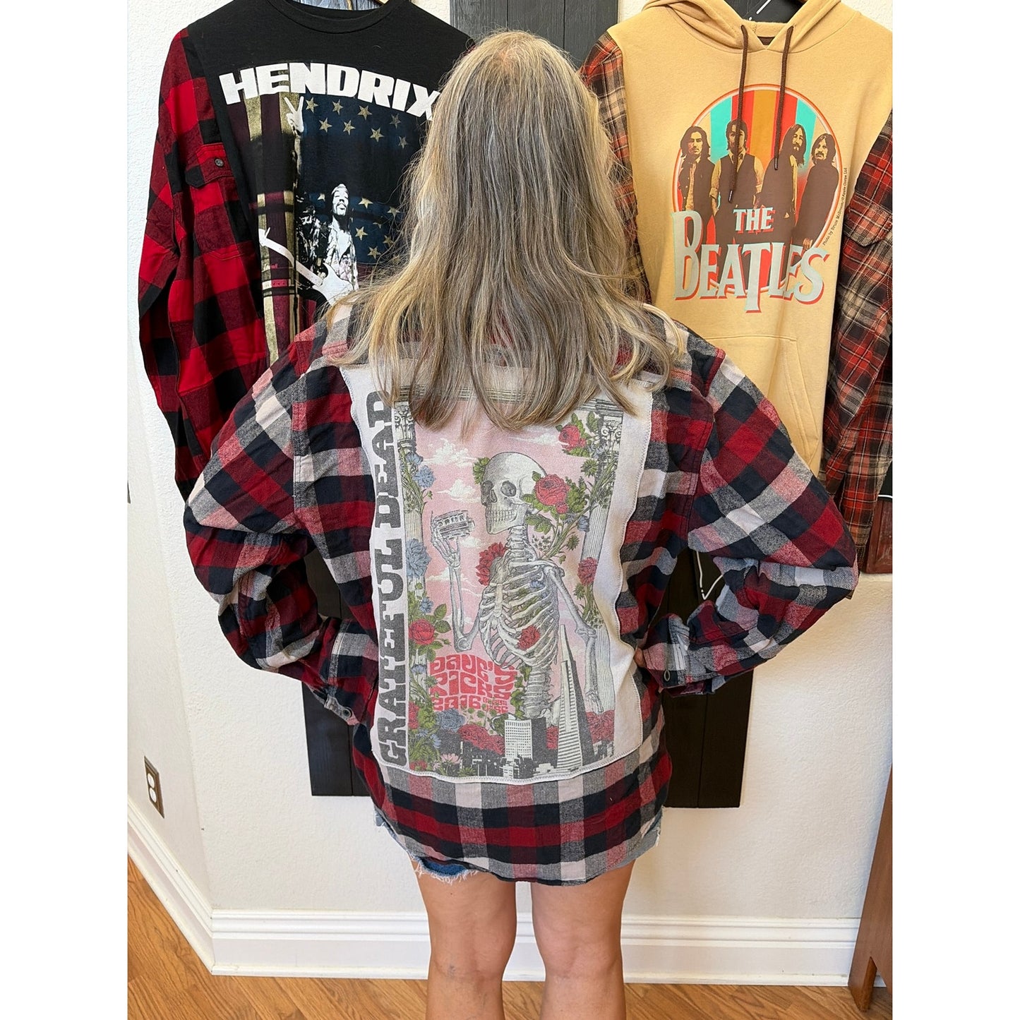 Grateful Dead Upcycled Flannel Shirt Unisex Size X-large XL Handmade