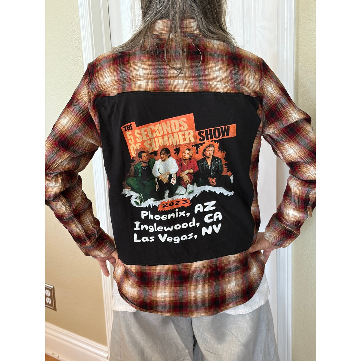5 Seconds of Summer Upcycled Flannel Shirt Unisex Large L