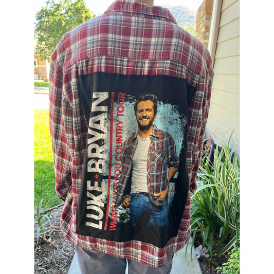 Luke Bryan Flannel Shirt upcycled one of a kind unisex Large L