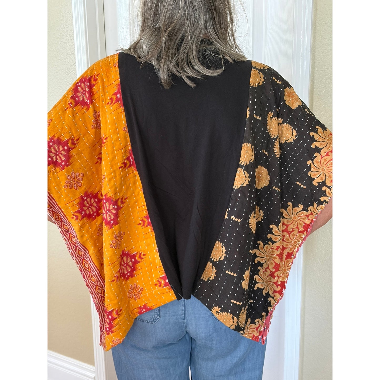 Pink Upcycled Kantha Tunic Top Shirt OS Handmade Boho