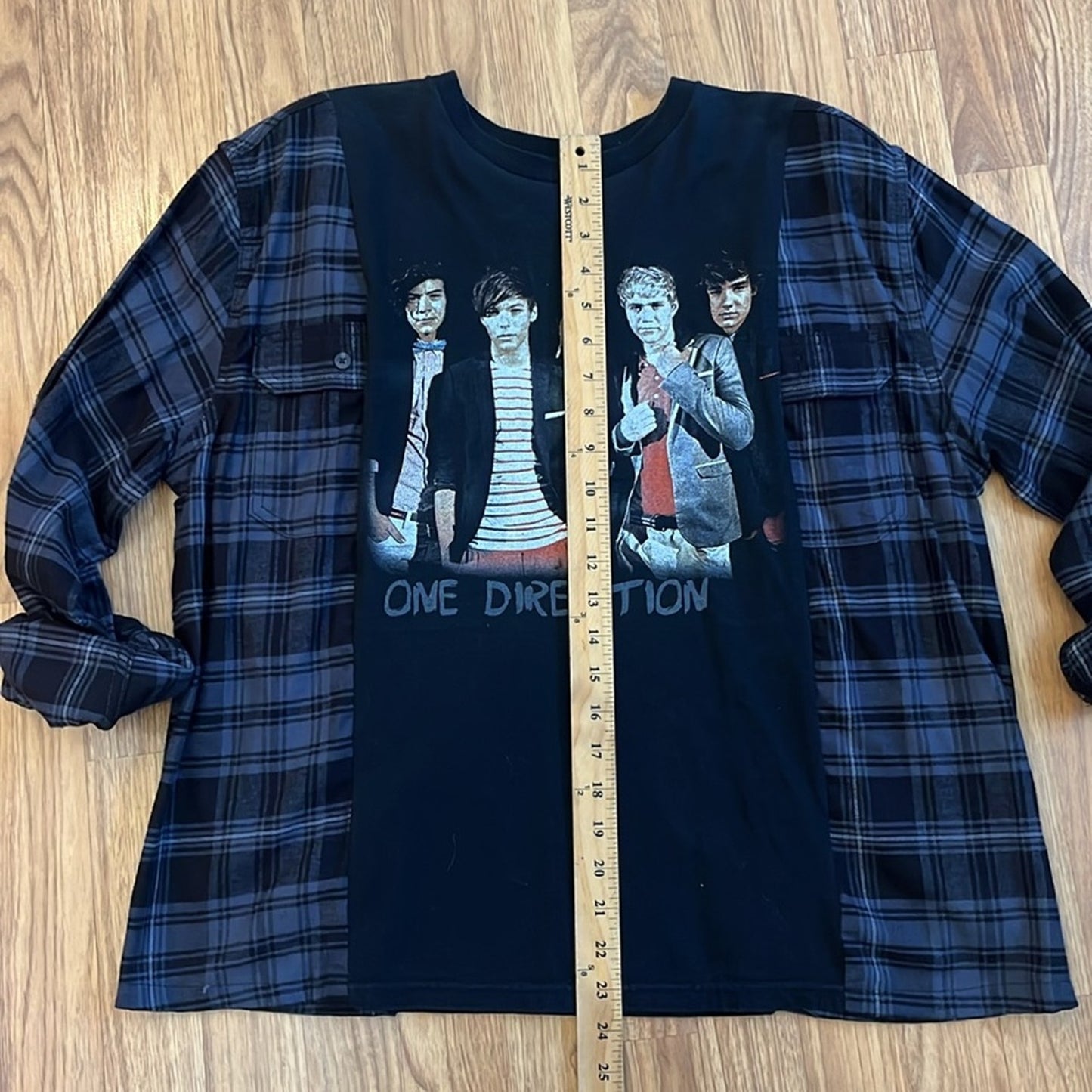 One Direction Flannel Sweatshirt Top upcycle one Size