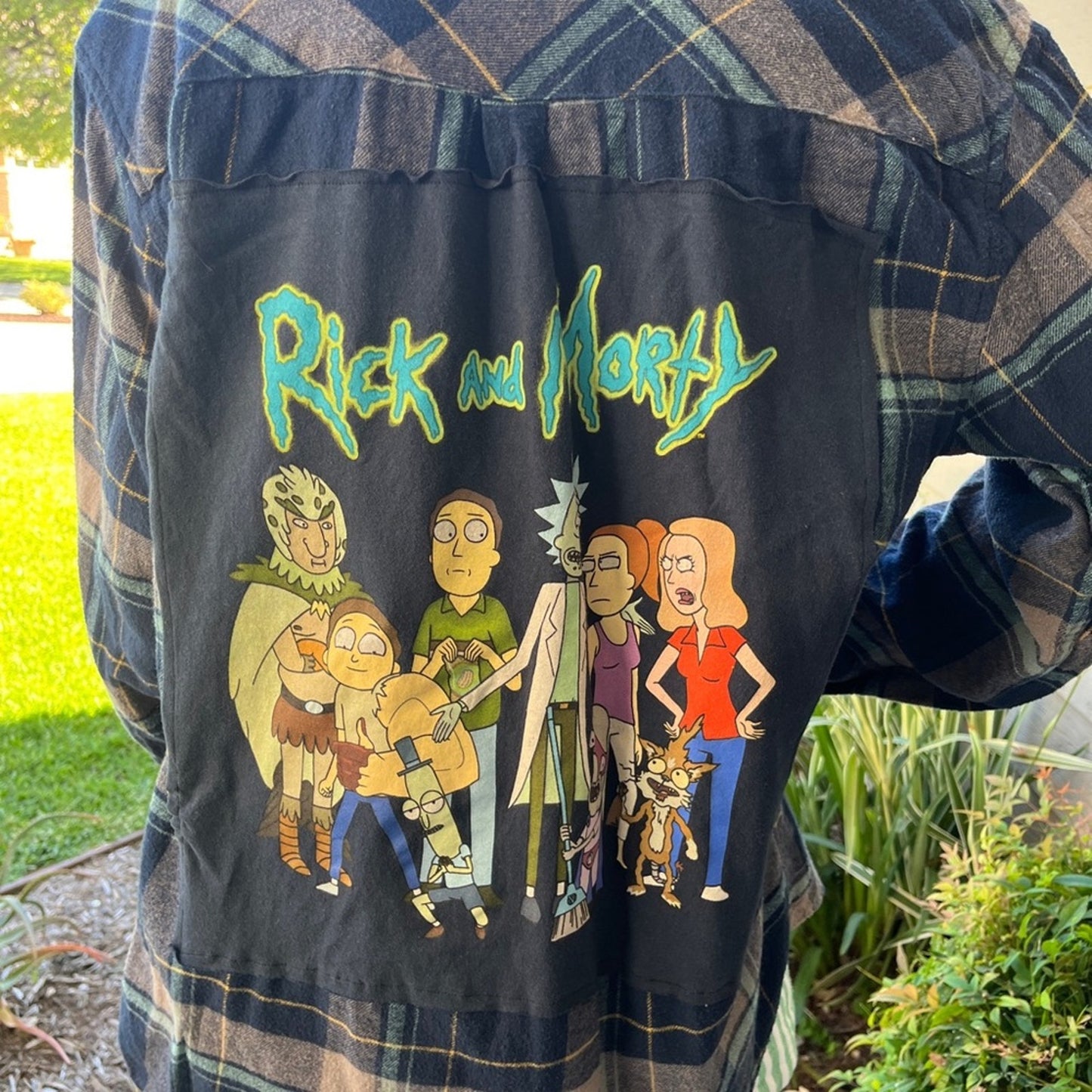 Rick and Morty Flannel Shirt upcycled one of a kind unisex Medium