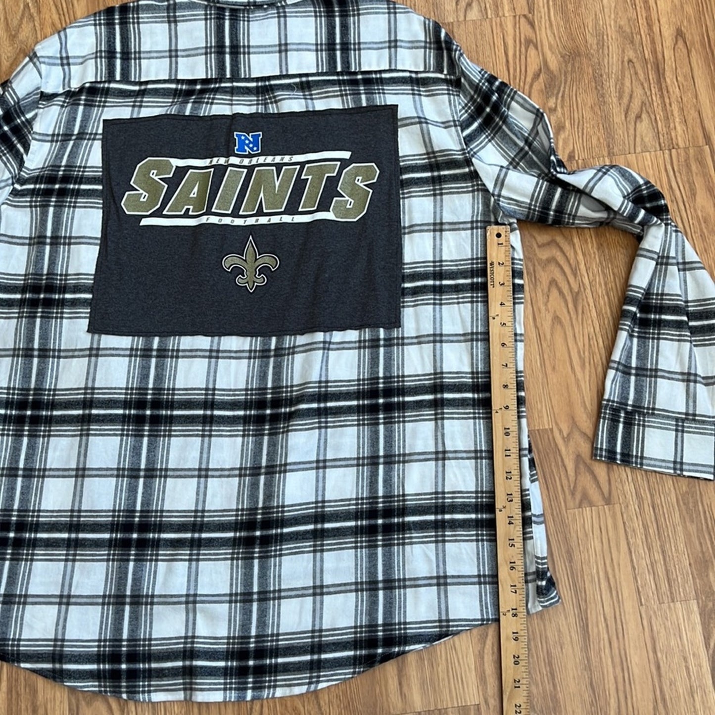 New Orleans Saints NFL Flannel Shirt upcycled one of a kind XXL