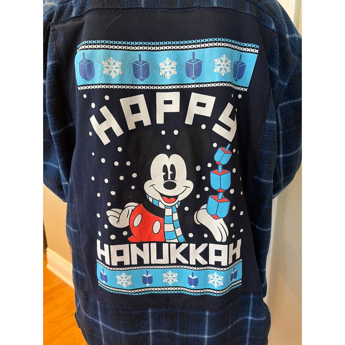 Mickey Happy Kanukkah Upcycled Fleece Shirt Unisex XXL