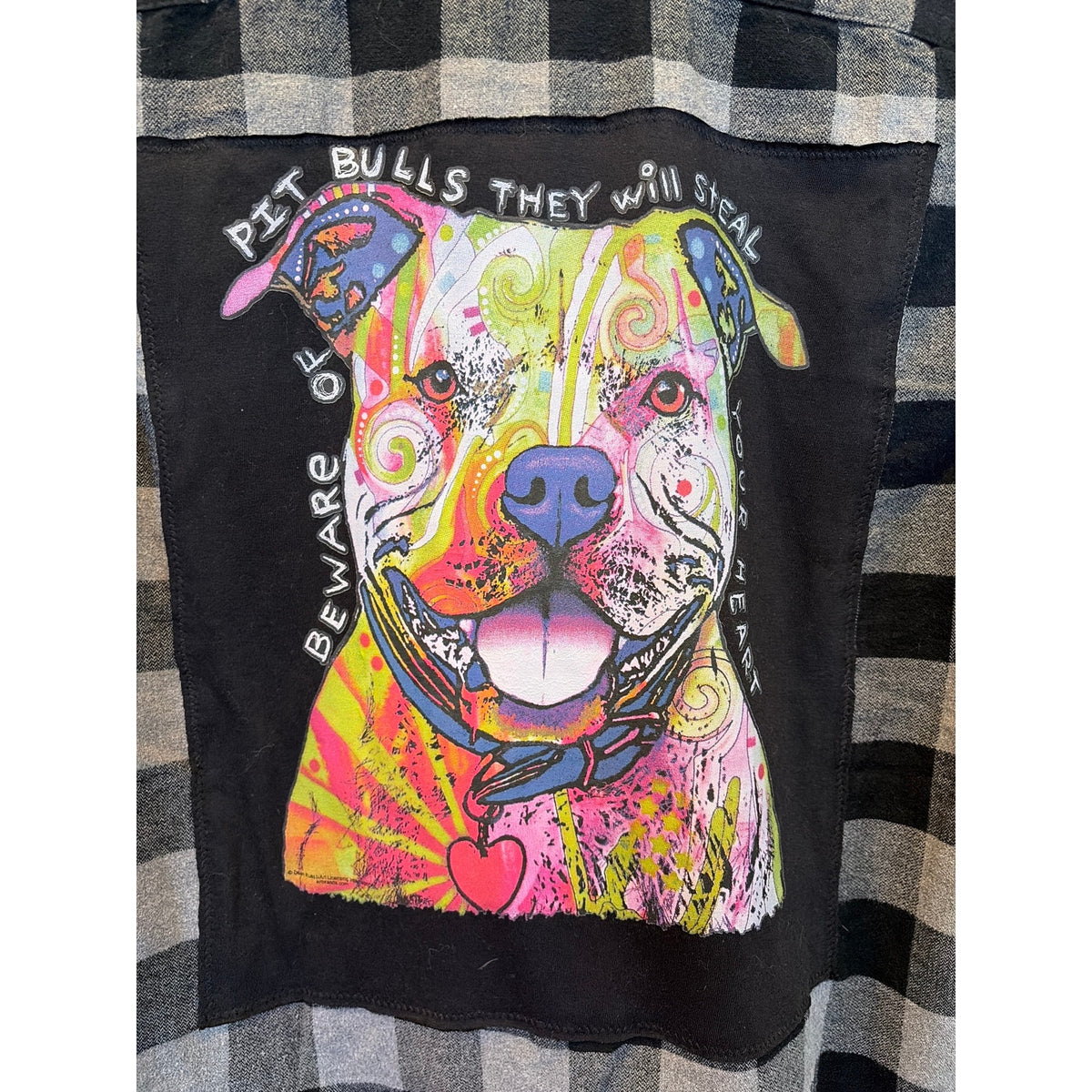Pitbull Upcycled Flannel Shirt Unisex Size Medium M