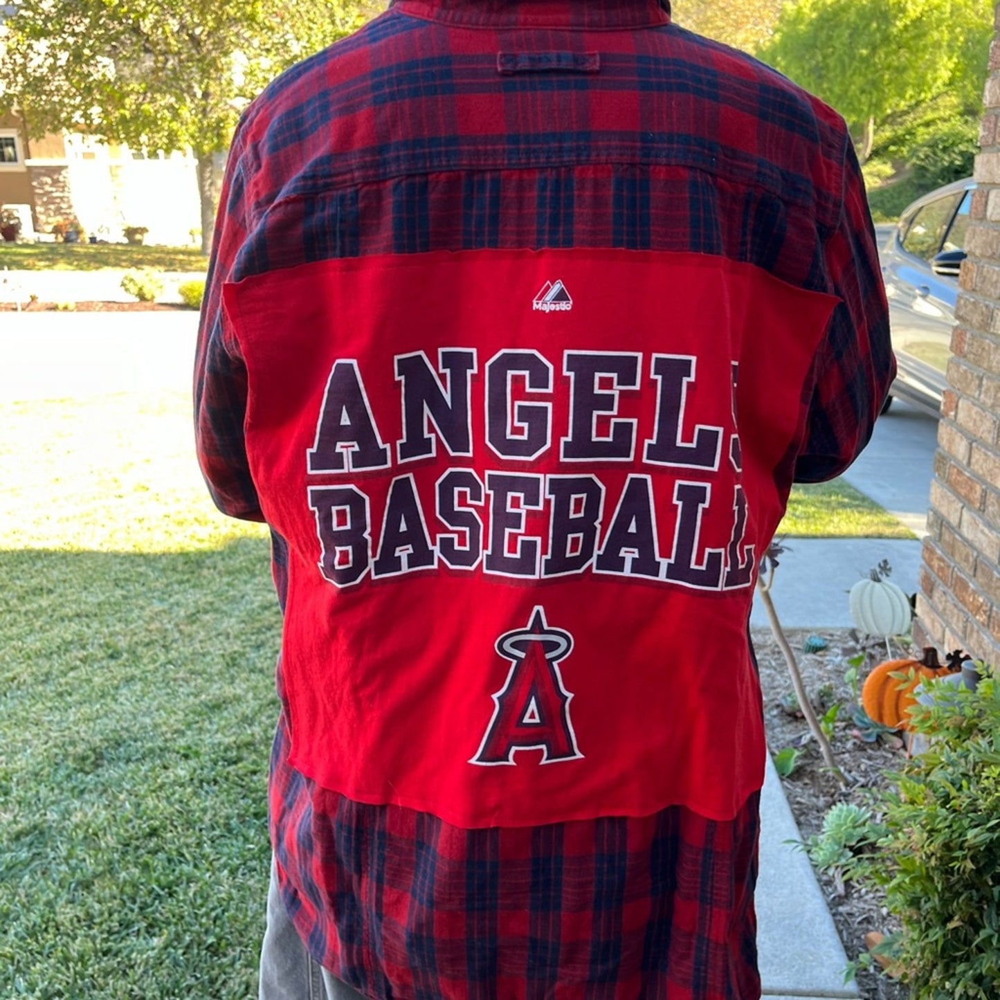 Angels Baseball MLB Flannel Shirt upcycled unisex size XXL