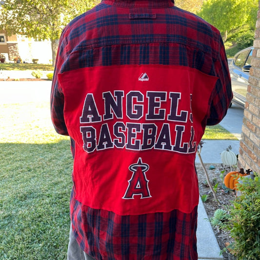Angels Baseball MLB Flannel Shirt upcycled unisex size XXL