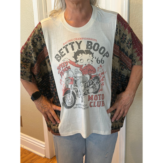 Betty Boop Upcycled Kantha Tunic Top Shirt OS Handmade Boho