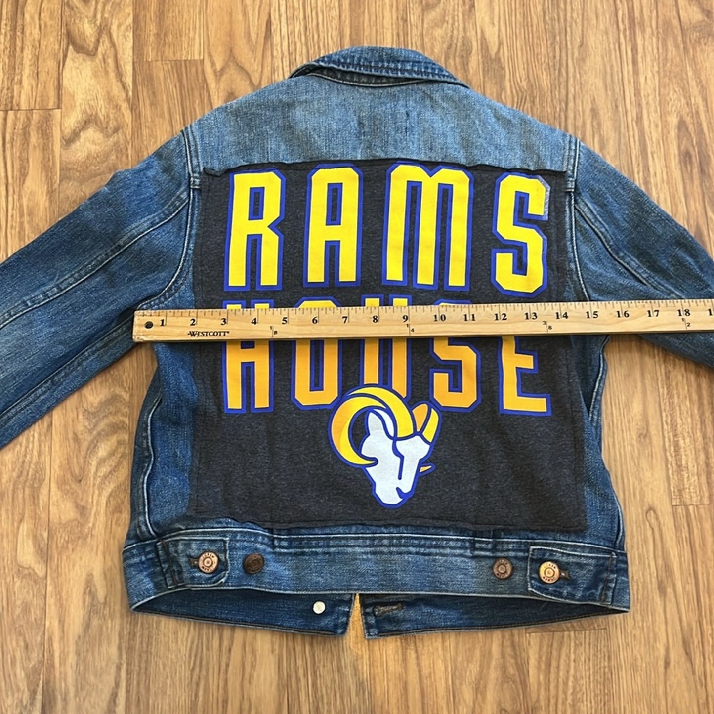LA Rams House NFL Football Jean Jacket Denim upcycled Xsmall XS
