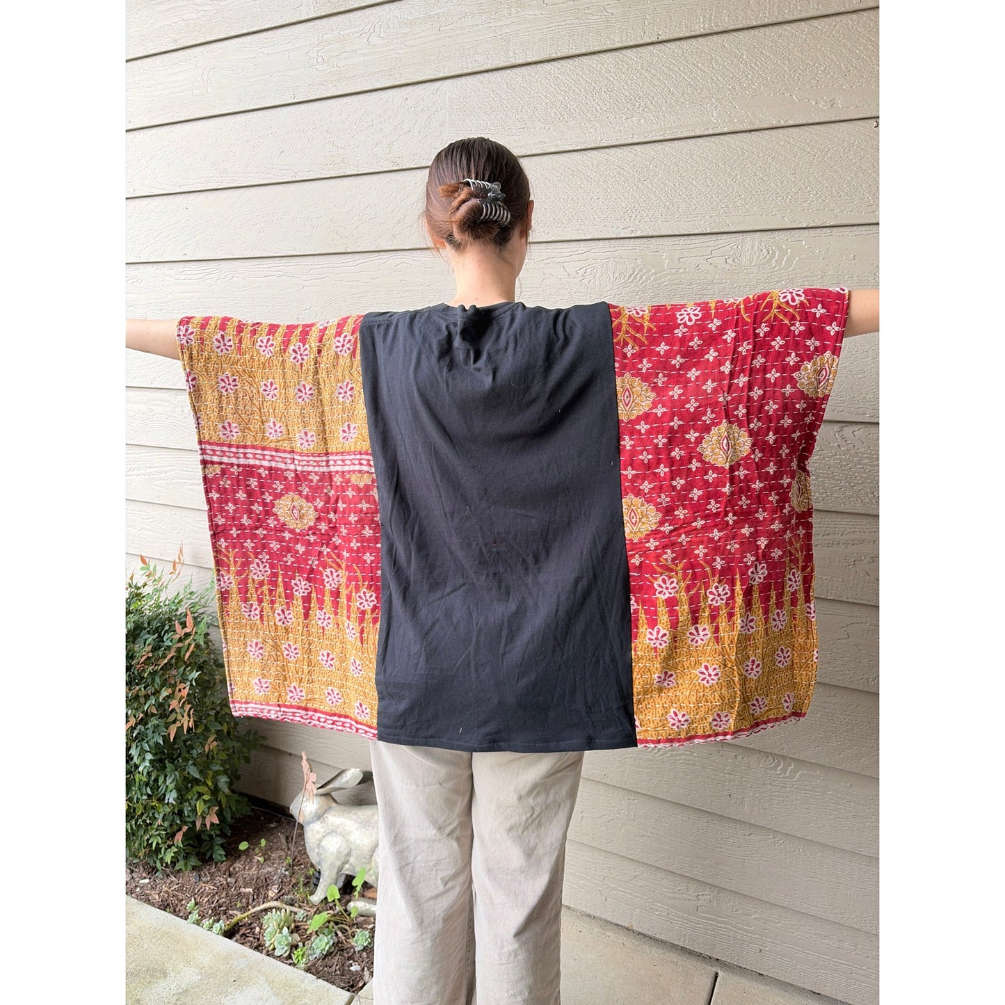 Rod Stewart Upcycled Kantha Tunic Top Shirt OS Handmade Boho