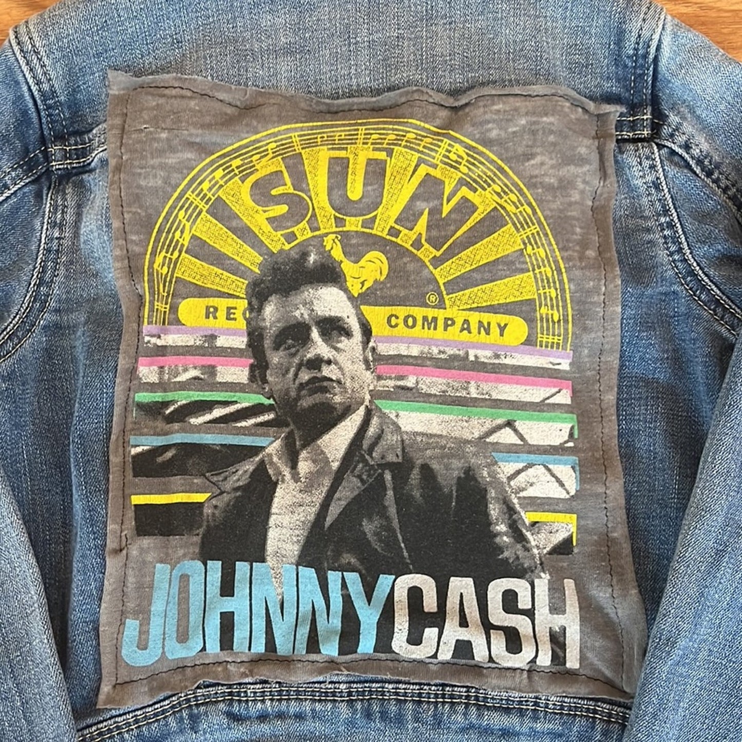 JoHnny Cash Jean Jacket denim upcycled reworked Size Medium