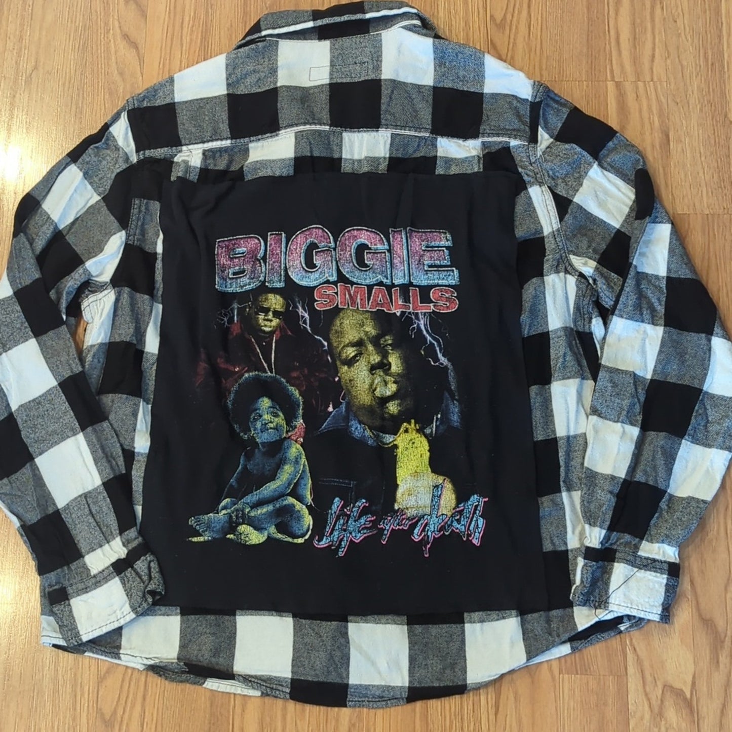 Biggie Smalls Notorious B.I.G. Upcycled Flannel Shirt Unisex XL X-large