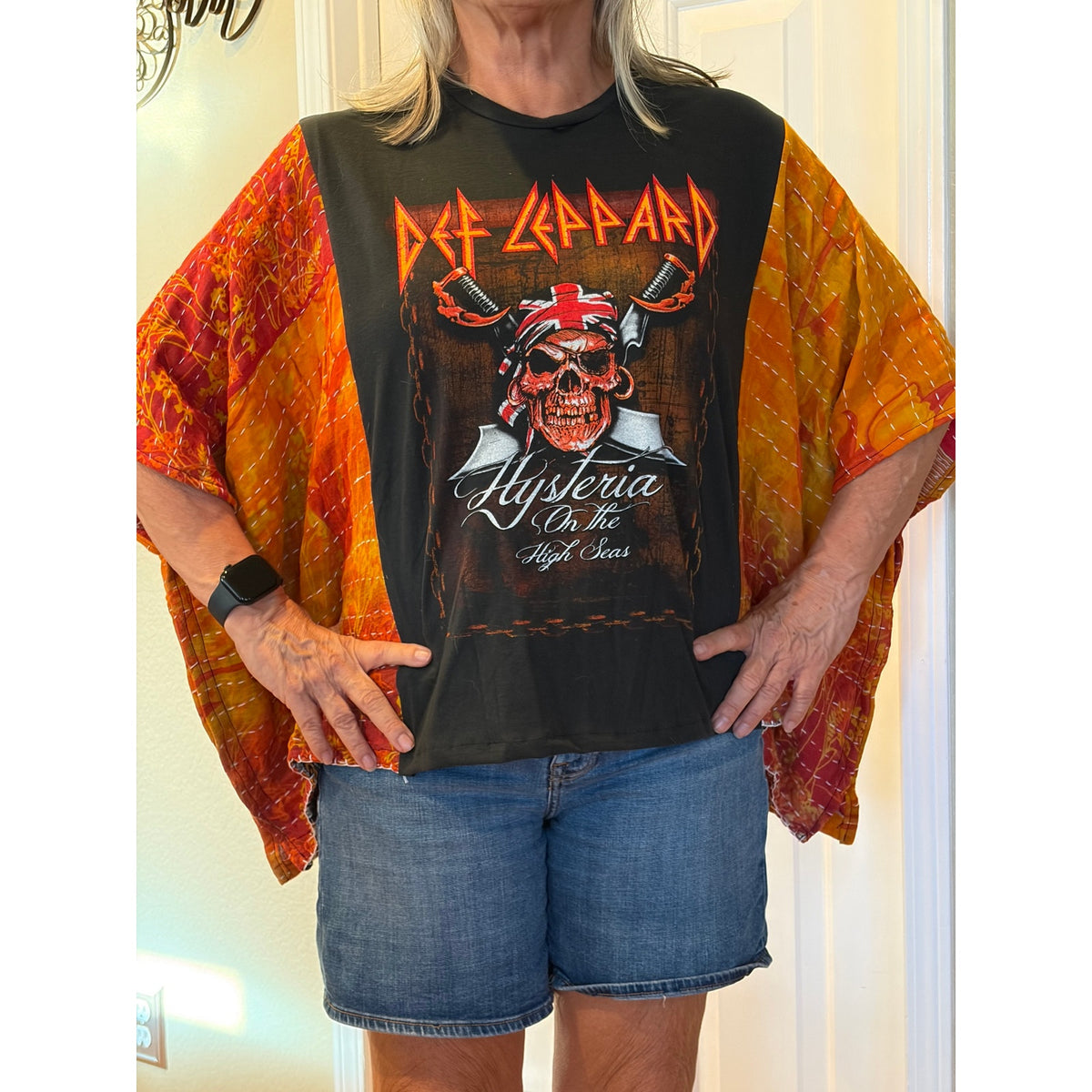 Def Leppard Upcycled Kantha Tunic Top Shirt OS Handmade Boho
