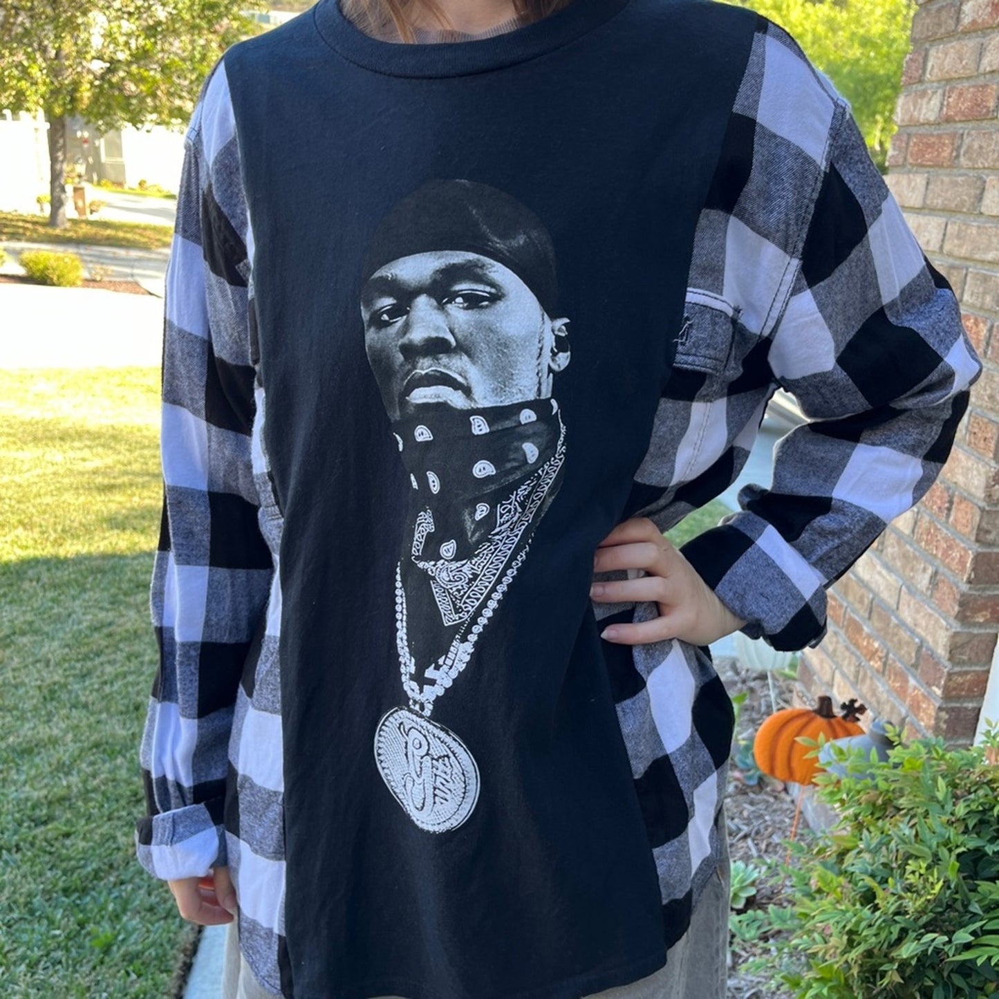 50 cent Flannel Sweatshirt Shirt upcycled unisex one size