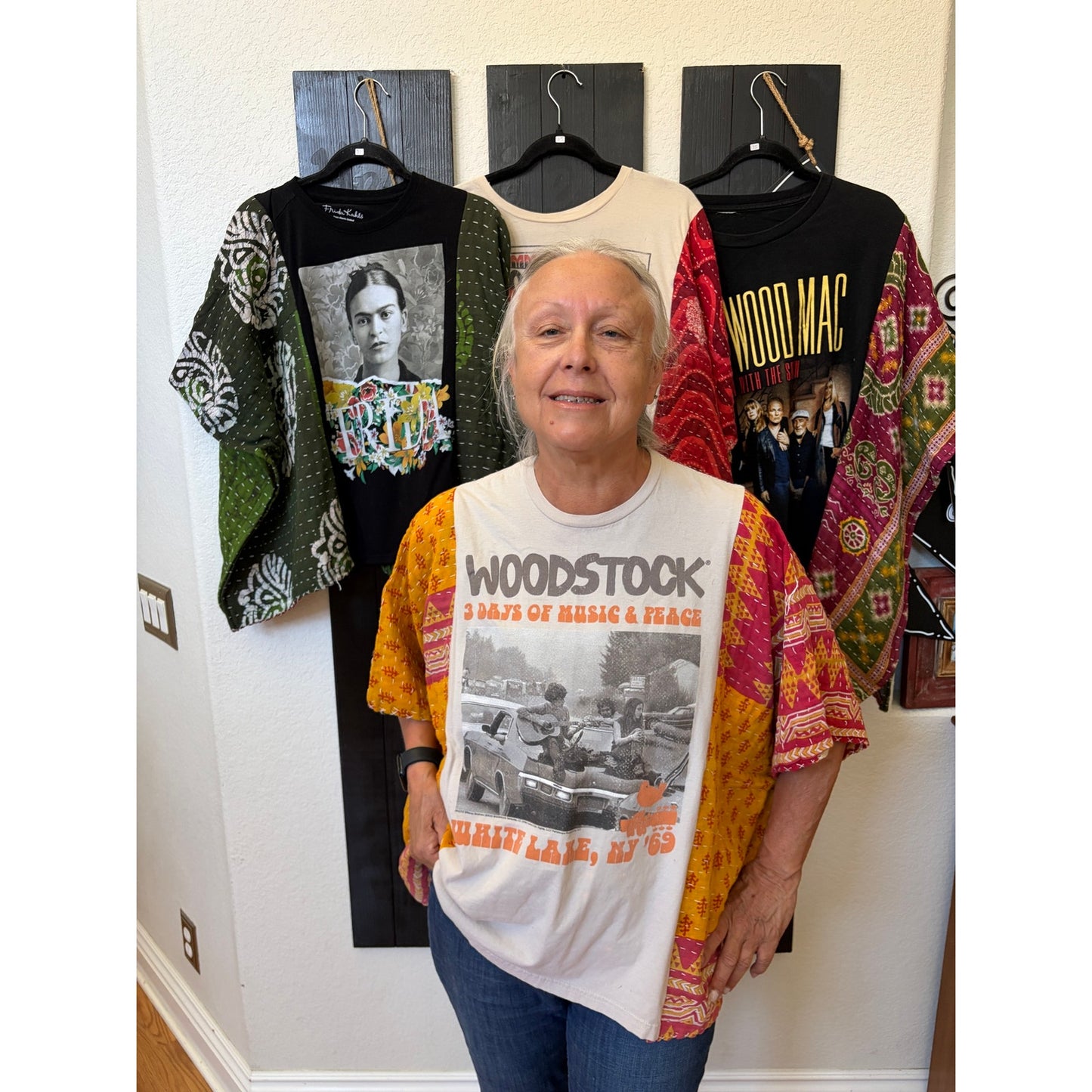 Woodstock Upcycled Tunic Top Shirt OS Bohemian Handmade