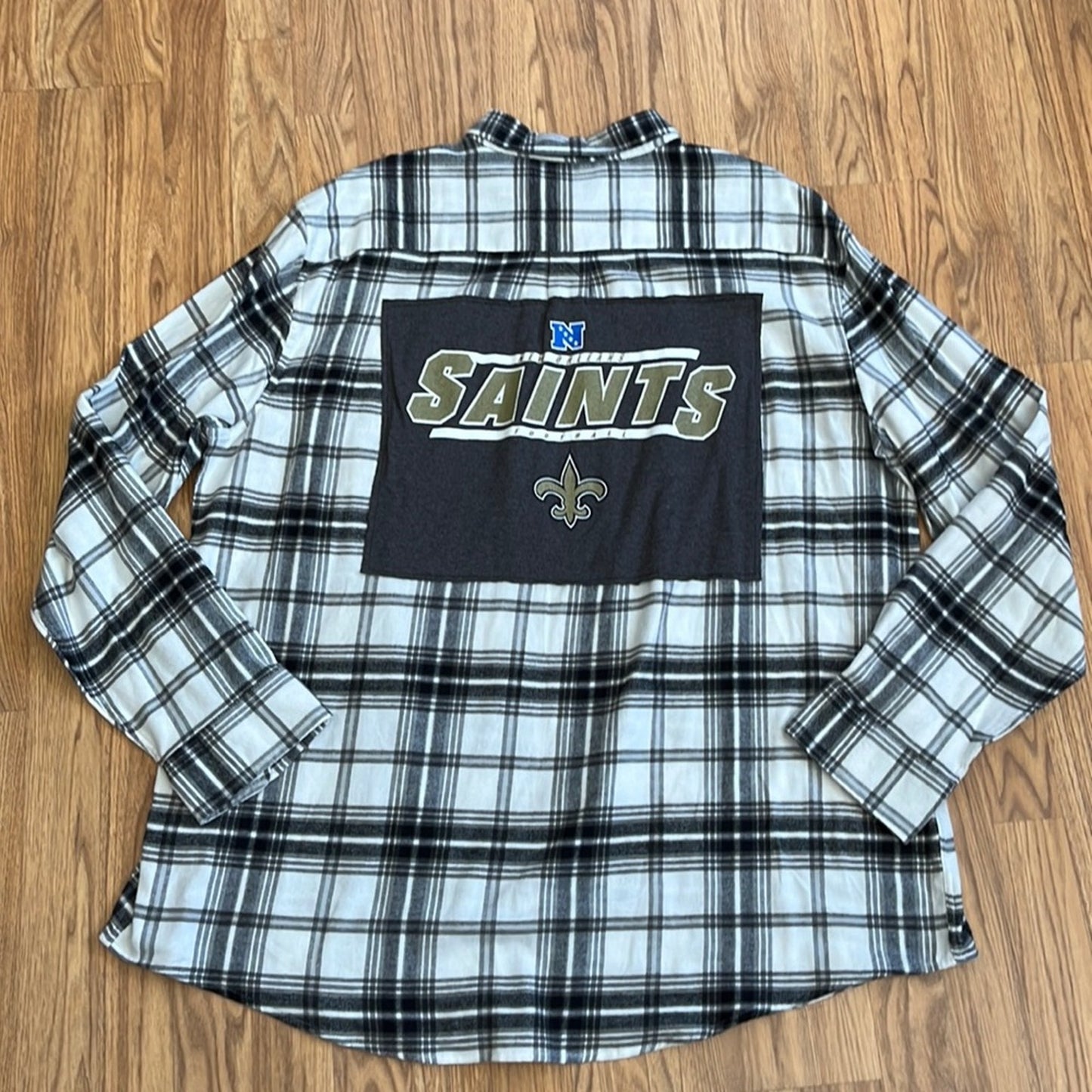 New Orleans Saints NFL Flannel Shirt upcycled one of a kind XXL