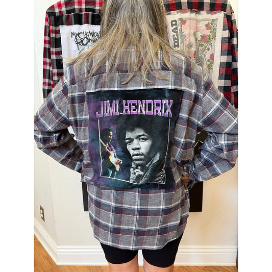 Jimi Hendrix Upcycled Flannel Shirt unisex Size XXL 2XL