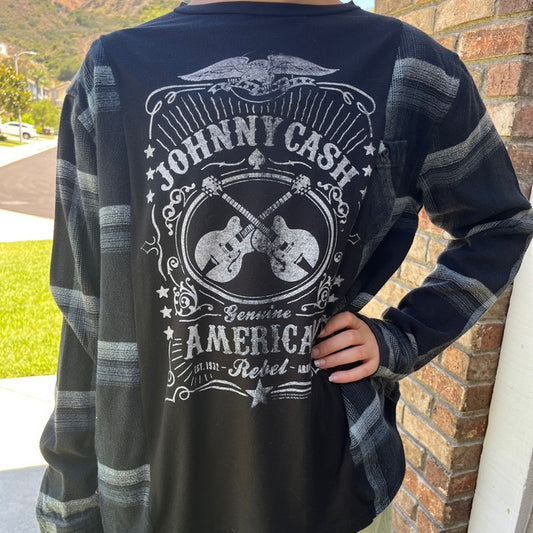 Johnny Cash Flannel Shirt / Sweatshirt upcycled unisex one size
