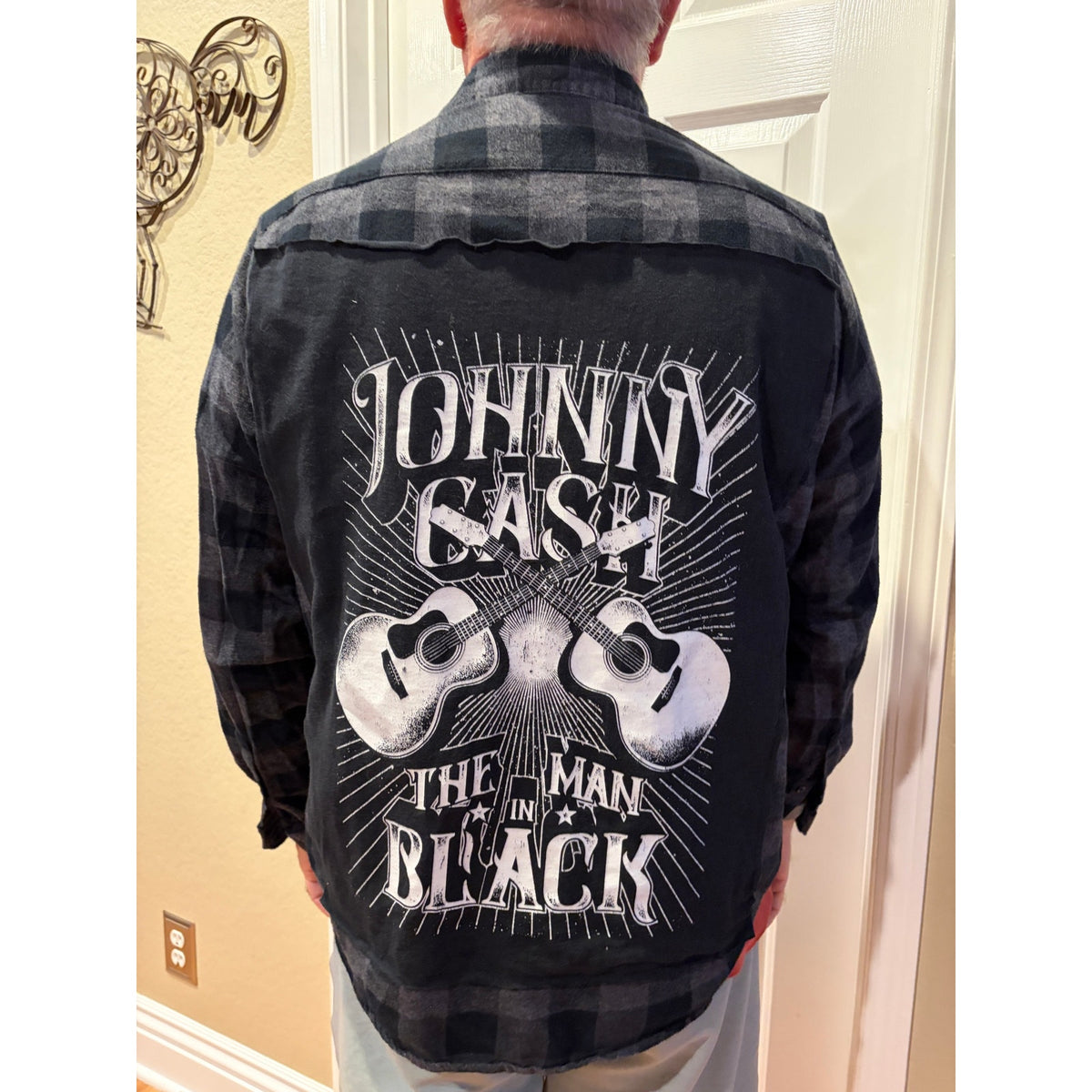 Johnny Cash Upcycled Flannel Shirt Unisex Size L Large