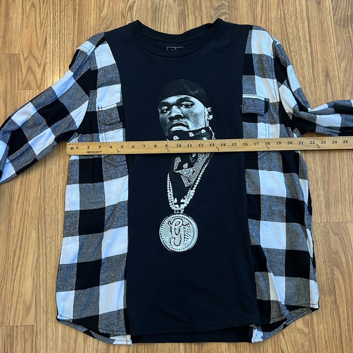 50 cent Flannel Sweatshirt Shirt upcycled unisex one size