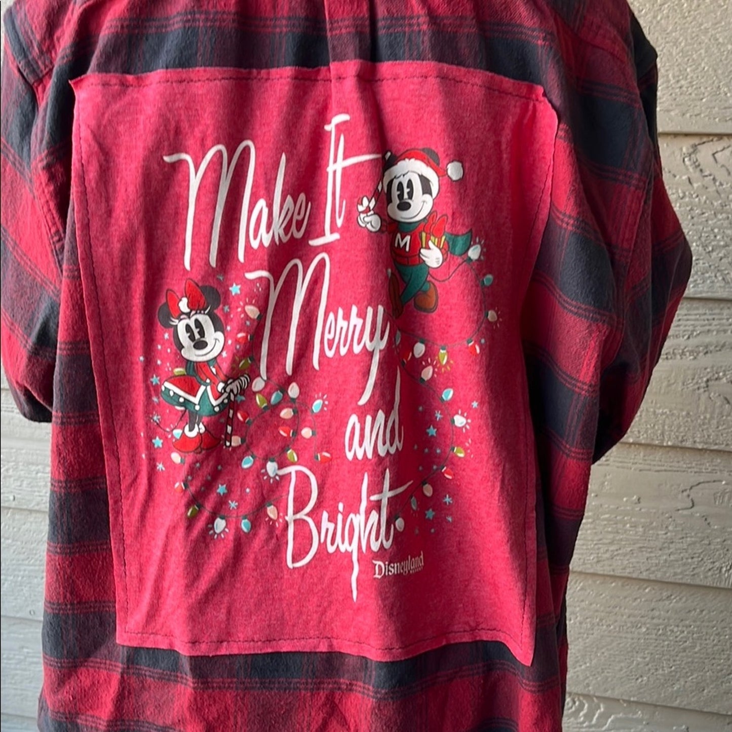Upcycled Christmas Disney Mickey Mouse Flannel Shirt Unisex XL X-large