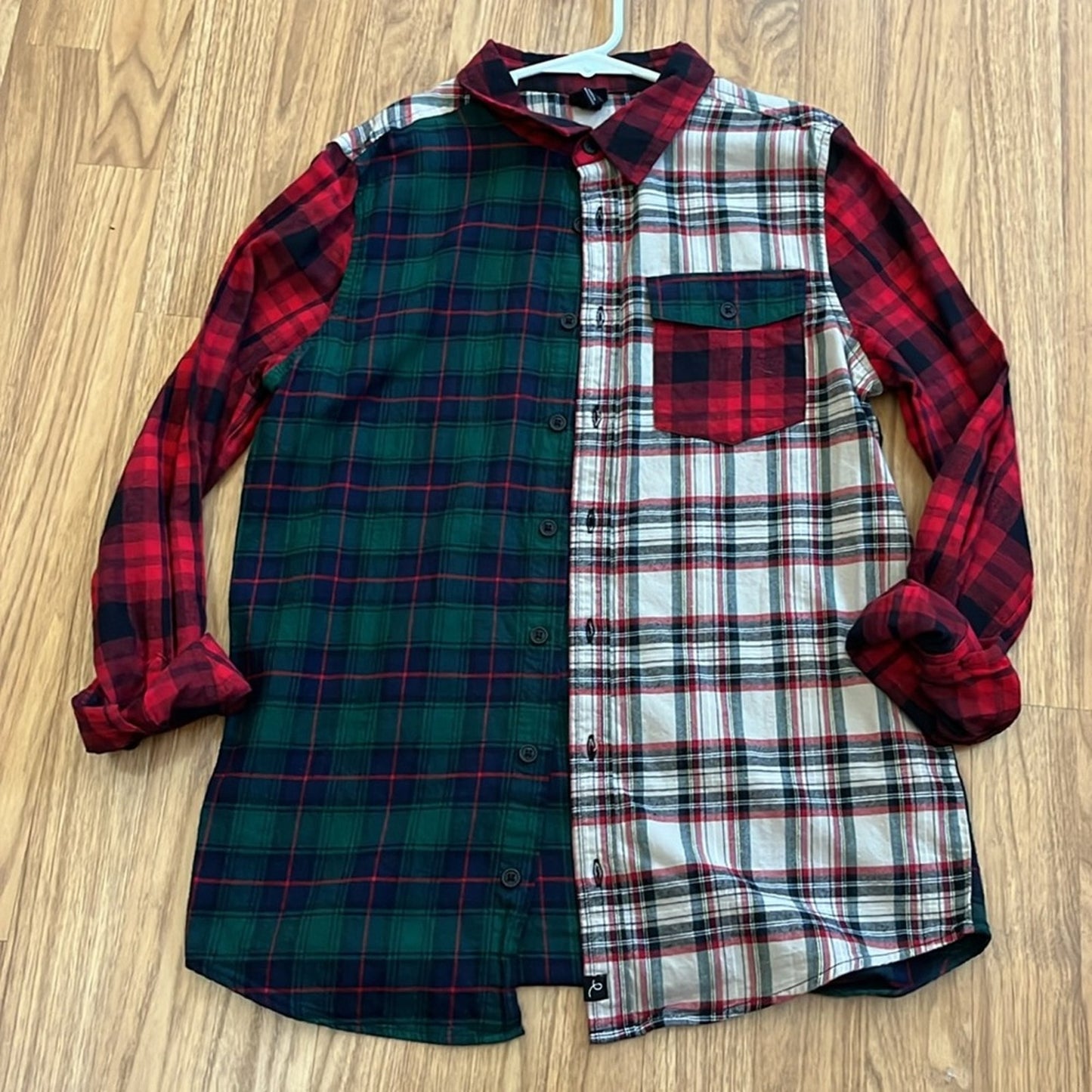 Crhistmas Santa Who needs Reindeer? Flannel Shirt upcycled unisex Large  (12-14)