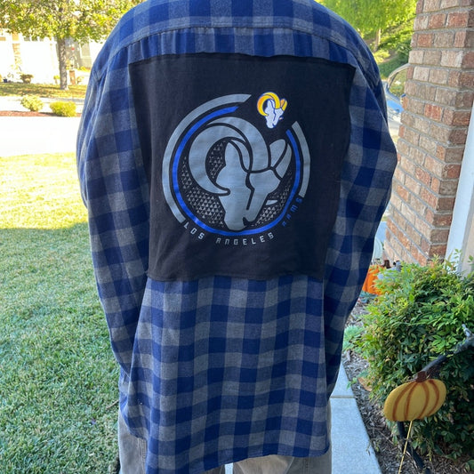 Los Angeles Rams NFL Flannel Shirt upcycled unisex size 3XL