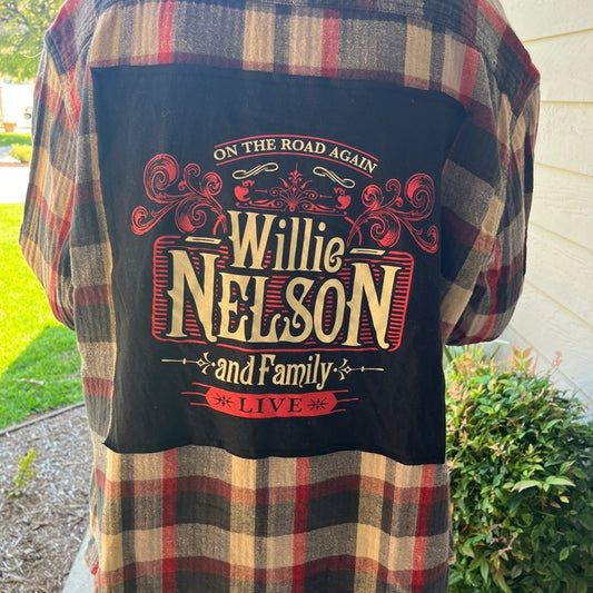 Willie Nelson Flannel shirt upcycled one of a kind size large men's / unisex