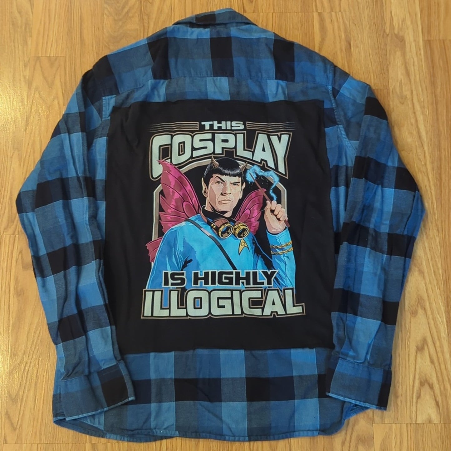 Star Trek Mr. Spock This is Illogical Upcycled Flannel Shirt Unisex Medium M