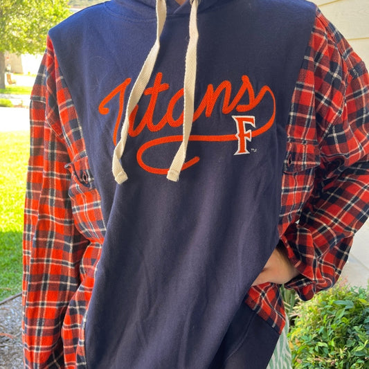 Cal State Fullerton Titans CSUF Flannel Sweatshirt upcycled one of a kind Medium