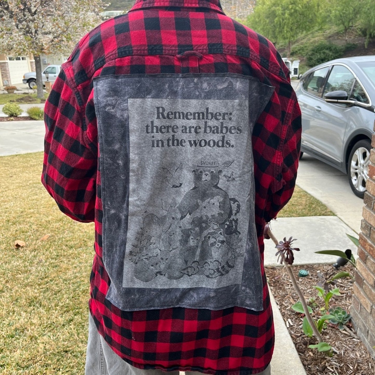 Smokey the Bear Flannel Shirt Upcycled unisex Size XL X-large