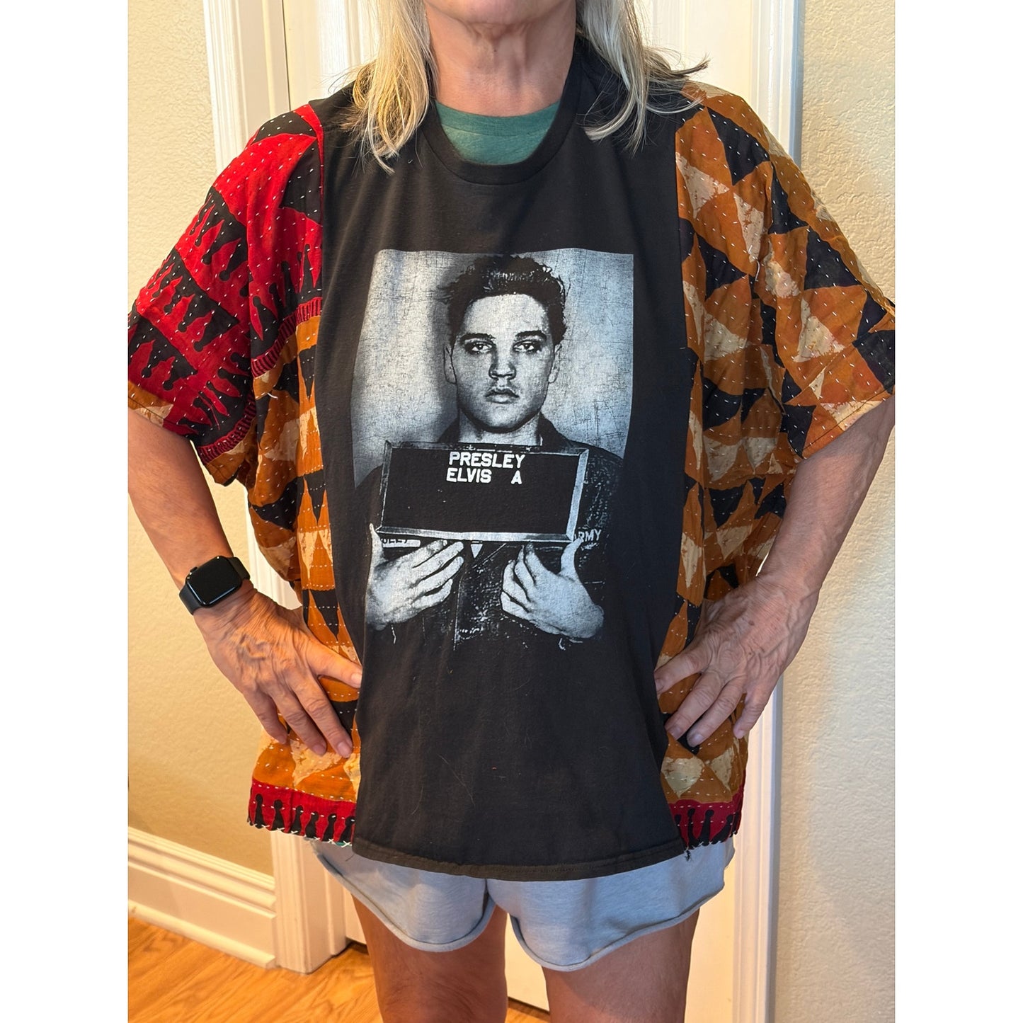 Elvis Presley Upcycled Kantha Tunic Top Shirt OS Handmade Boho