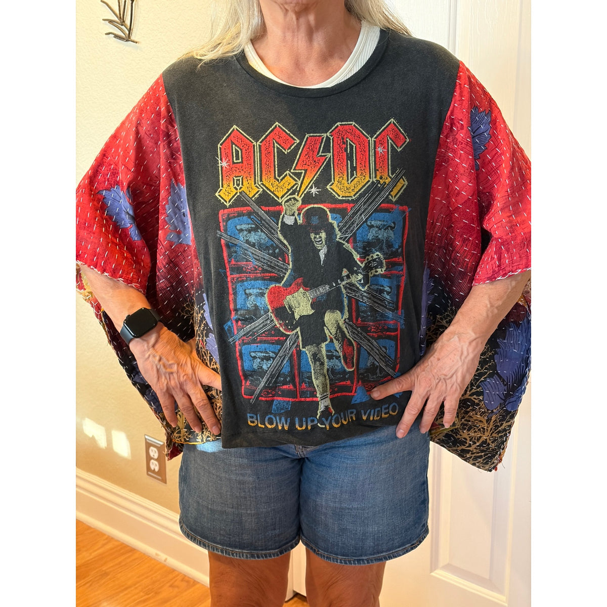 AC/DC ACDC Upcycled Kantha Tunic Top Shirt OS Handmade Boho
